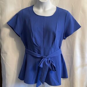 Lane Bryant Blue Short Sleeve Blouse 14 14W Waist Tie
